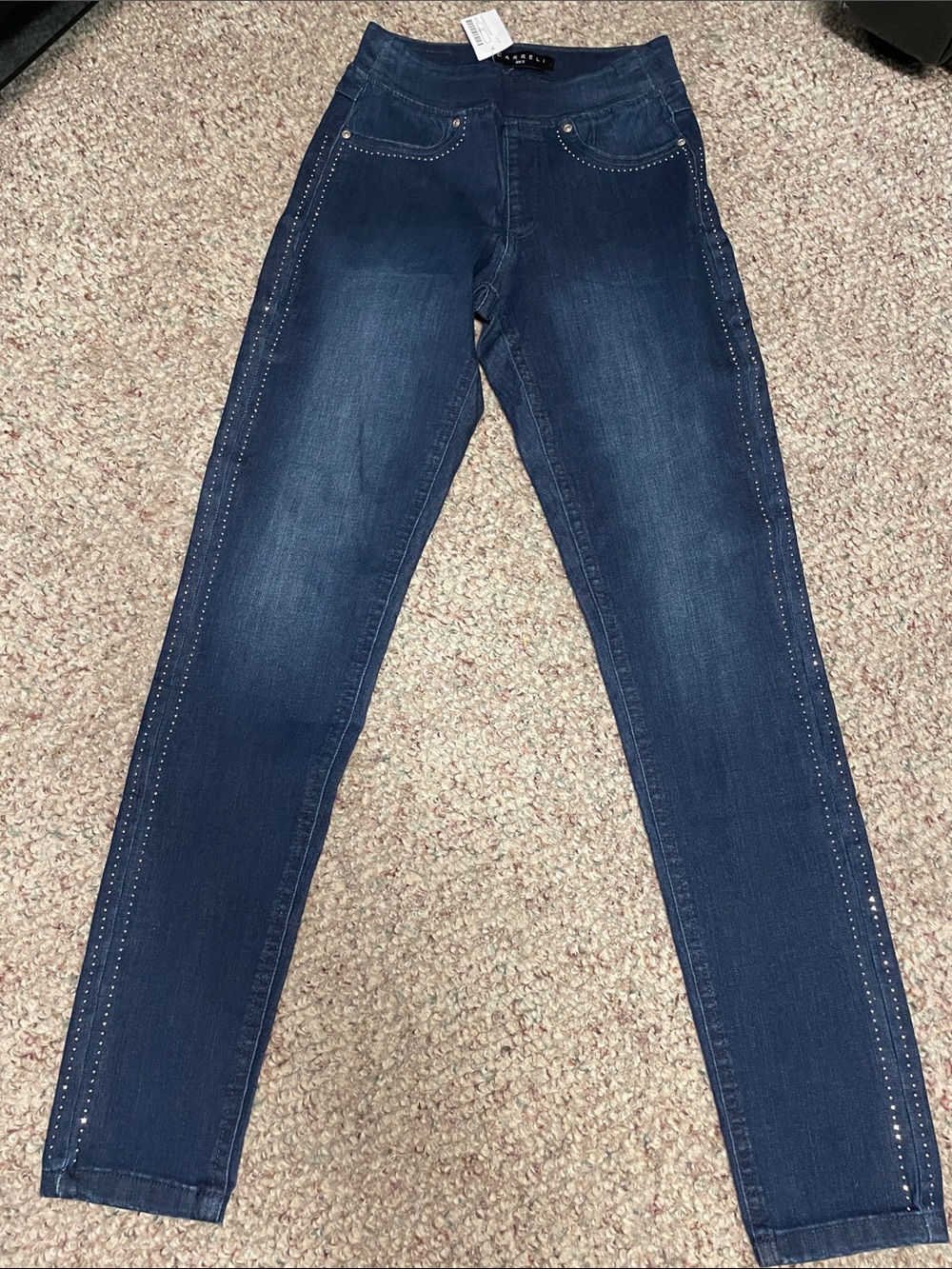 Carreli Crystal Diamond Stud-Accent dark high rise slim jeans